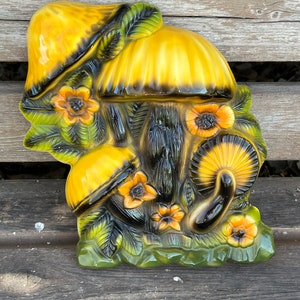 Mushroom Chalk Ware Chalkware Wall Decor Plaque Wall Hanging MCM Vintage