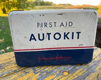 Lata vintage de botiquín de primeros auxilios para automóvil de Johnson & Johnson: almacenamiento coleccionable