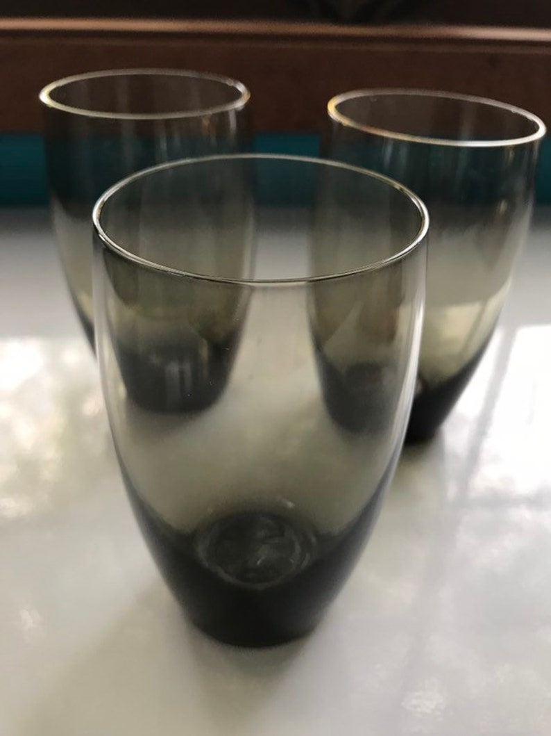 Vintage smoked green juice water glasses set of 3