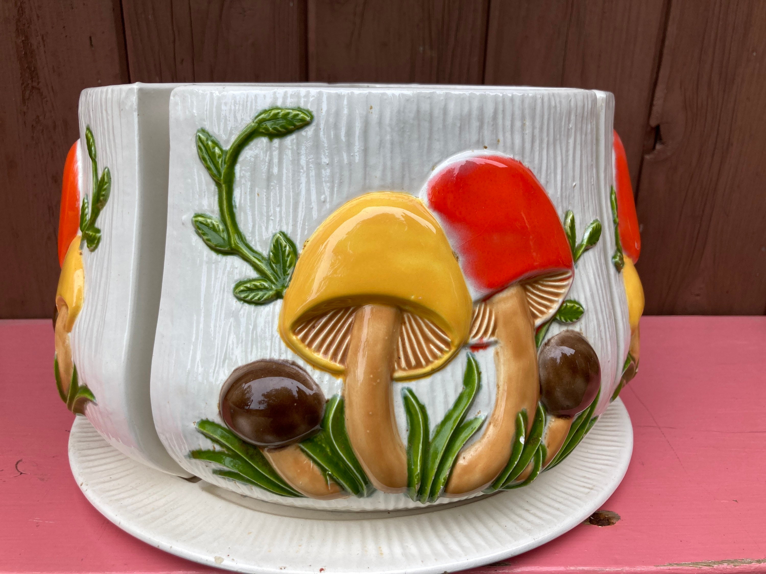 ARNEL'S Mushroom Cookie Jar Canister Set Utensil Holder Vintage