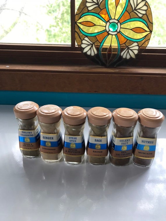 Vintage Labelled Spice Jars Blue Ribbon Lot Of 6 Etsy