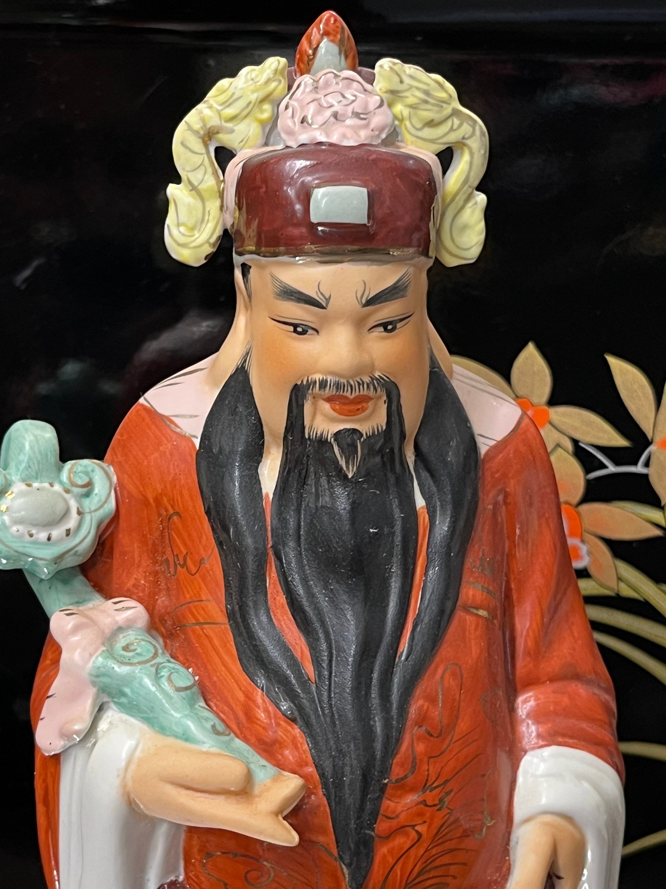 Vintage Chinese Porcelain Lu Xing Statue: Tao God of Wealth With