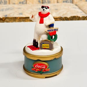 Coca Cola Polar Bear Hollywood Sunglasses North Pole Musical Figurine Buy the World a Coke Vintage