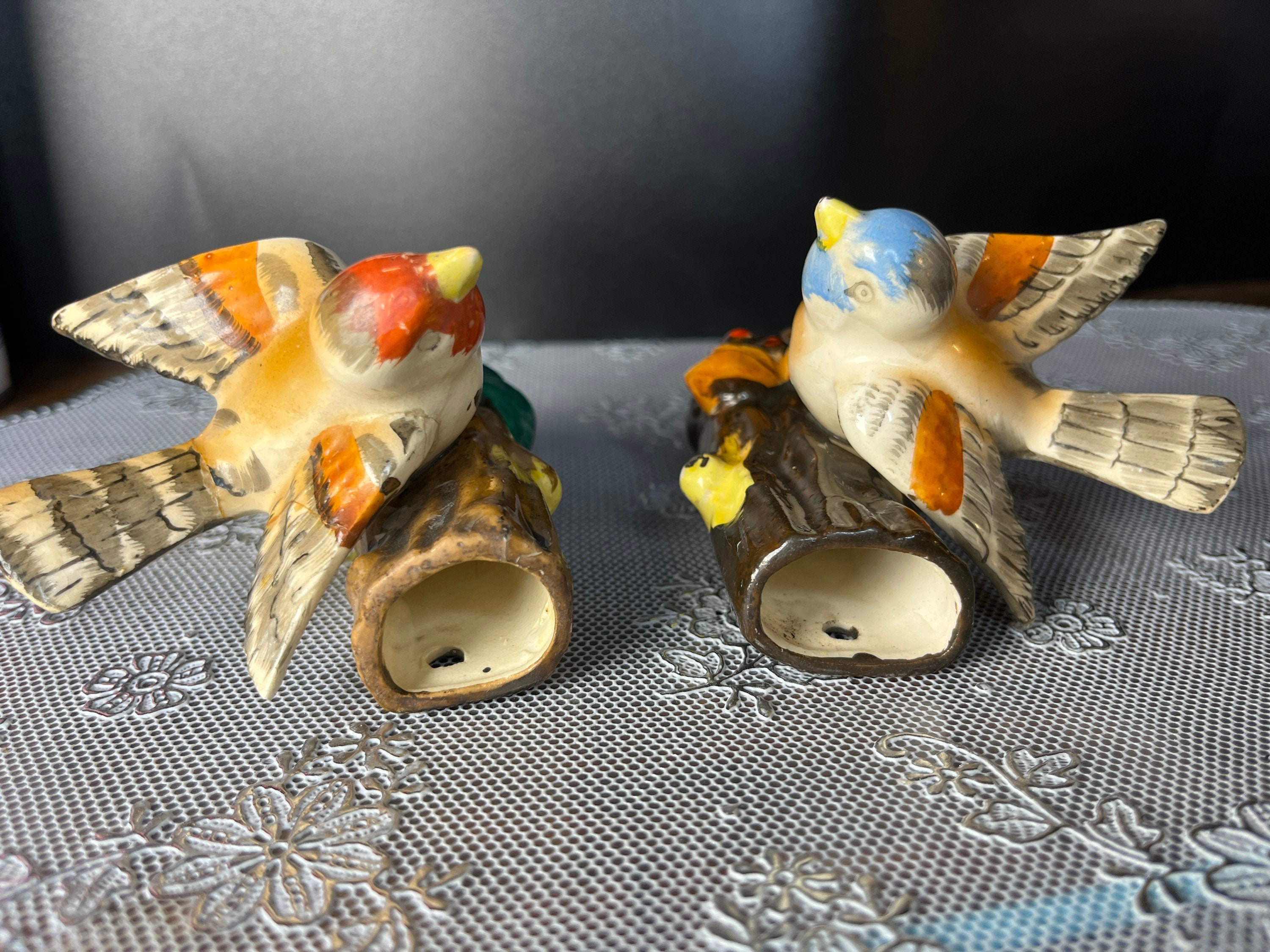Vintage Japan Bird Wall Pocket Planter Set: Hand-painted Porcelain