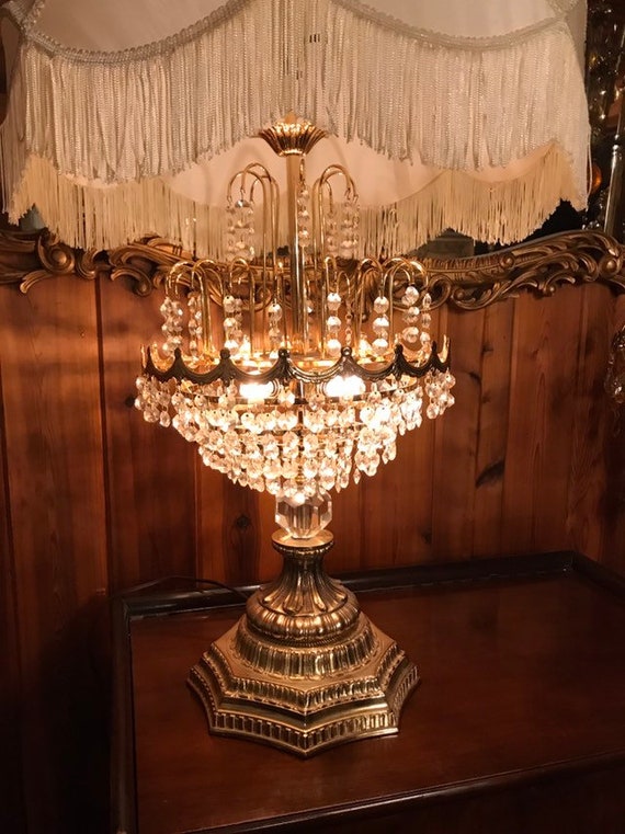 Crystal lamp Hollywood Regency Loevsky Loevsky crystal lamp antique brass base