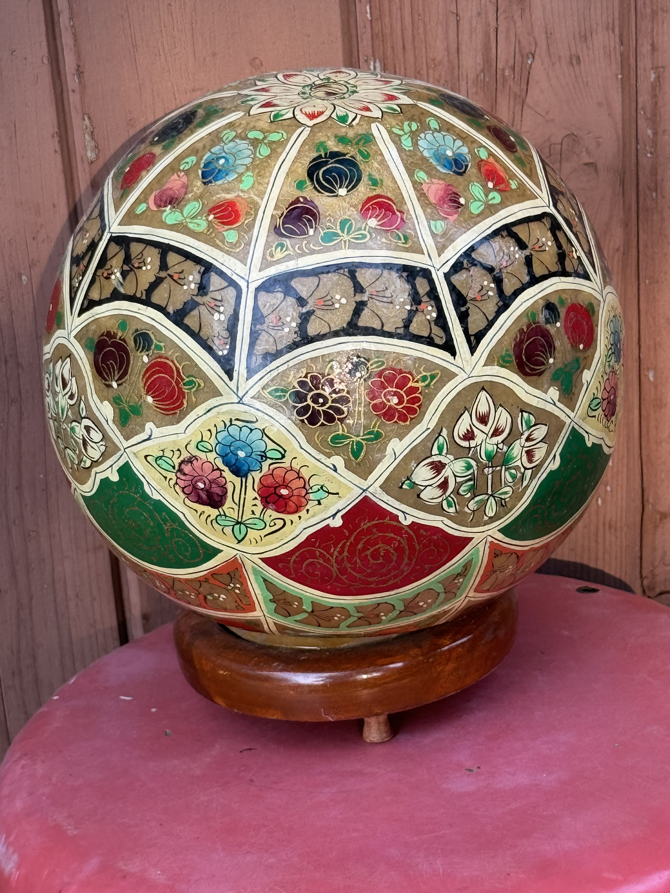 1978年製 SAHARA PAN SET 赤 Vintage Hand-painted Camel Bladder Lamp: Bohemian Pakistan Decor