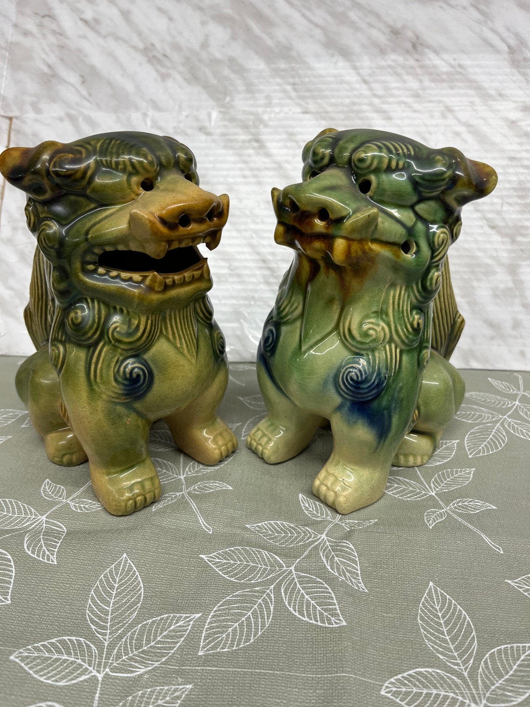 Foo Dog Figurine Pair Asian Temple Guardian Lions Shishi Dog Statues 7.