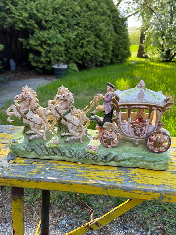 Vintage Capodimonte Porcelain Horse Drawn Carriage Figurine: Made