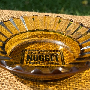 Ashtray  Amber, , Glass, Ashtray, Vintage, Round, Advertisement Collectible Casino John Ascuaga’s Nugget Hotel Reno Nevada