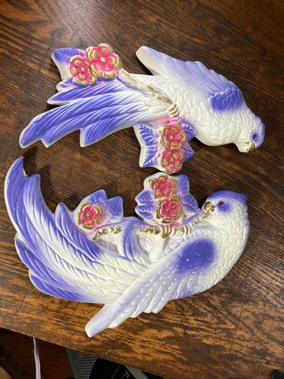 ヴィンテージチョークウェア バード ウォールデコ：トロピカル MCM 2個