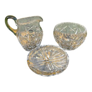 Sugar Creamer Set Lead Crystal Coaster Dish Vintage Milk Jug