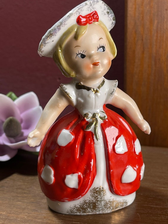 Vintage Porcelain Girl Figurine: Heart Dress, Japan Valentine