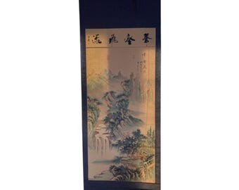 Pintura china original en rollo, paisaje lavado con tinta, pintada a mano, pintura shui-mo, vintage