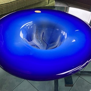 Bowl Art Glass Sculpted Bowl Poland Hand Made Vintage Table Centrepiece Cobalt Blue