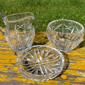 Sugar Creamer Set Lead Crystal Coaster Dish Vintage Milk Jug