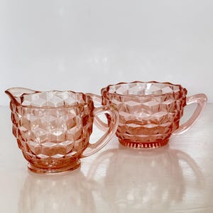 Sugar Creamer Milk Jug Pitcher Dish Jeannette Glass  Jeannette Glass Depression Cubist Creamer Pitcher & Sugar Pot Set of 2