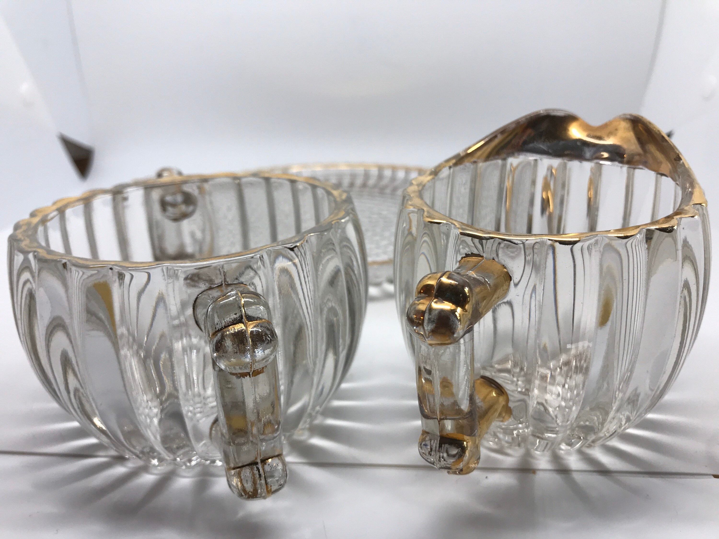 Glass Cream Sugar Tray Set National Pattern Gold Etsy