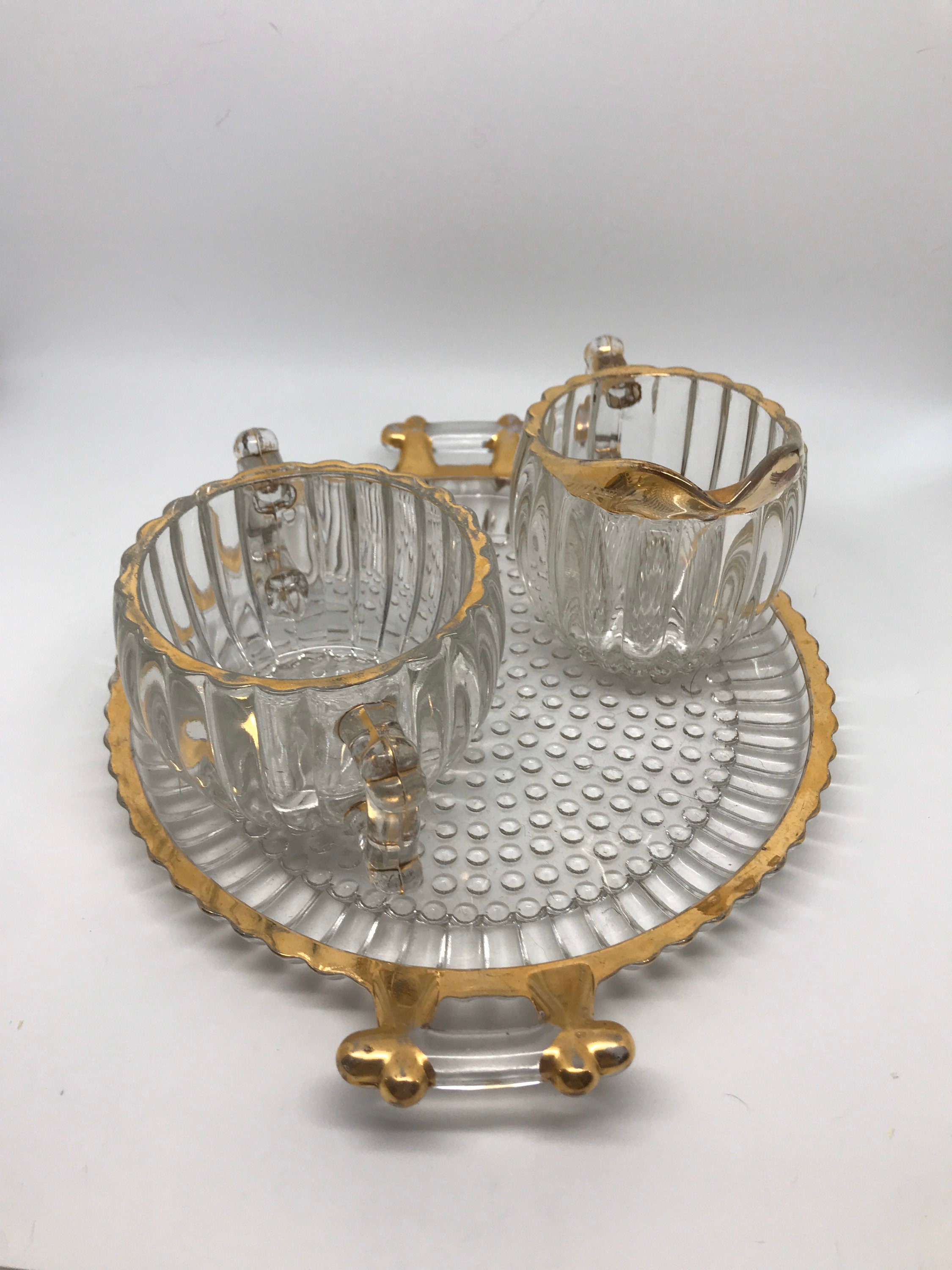 Glass Cream Sugar Tray Set National Pattern Gold Etsy