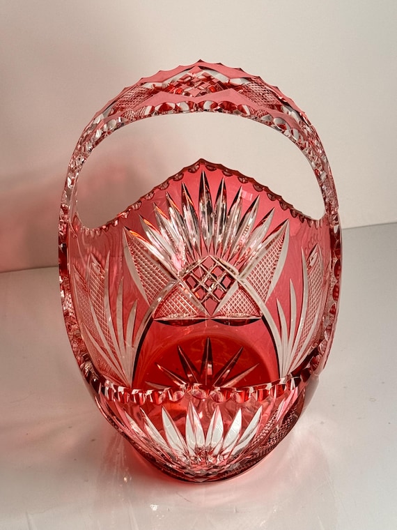 Vintage Bohemian Red Cut-to-clear Crystal Basket - Etsy