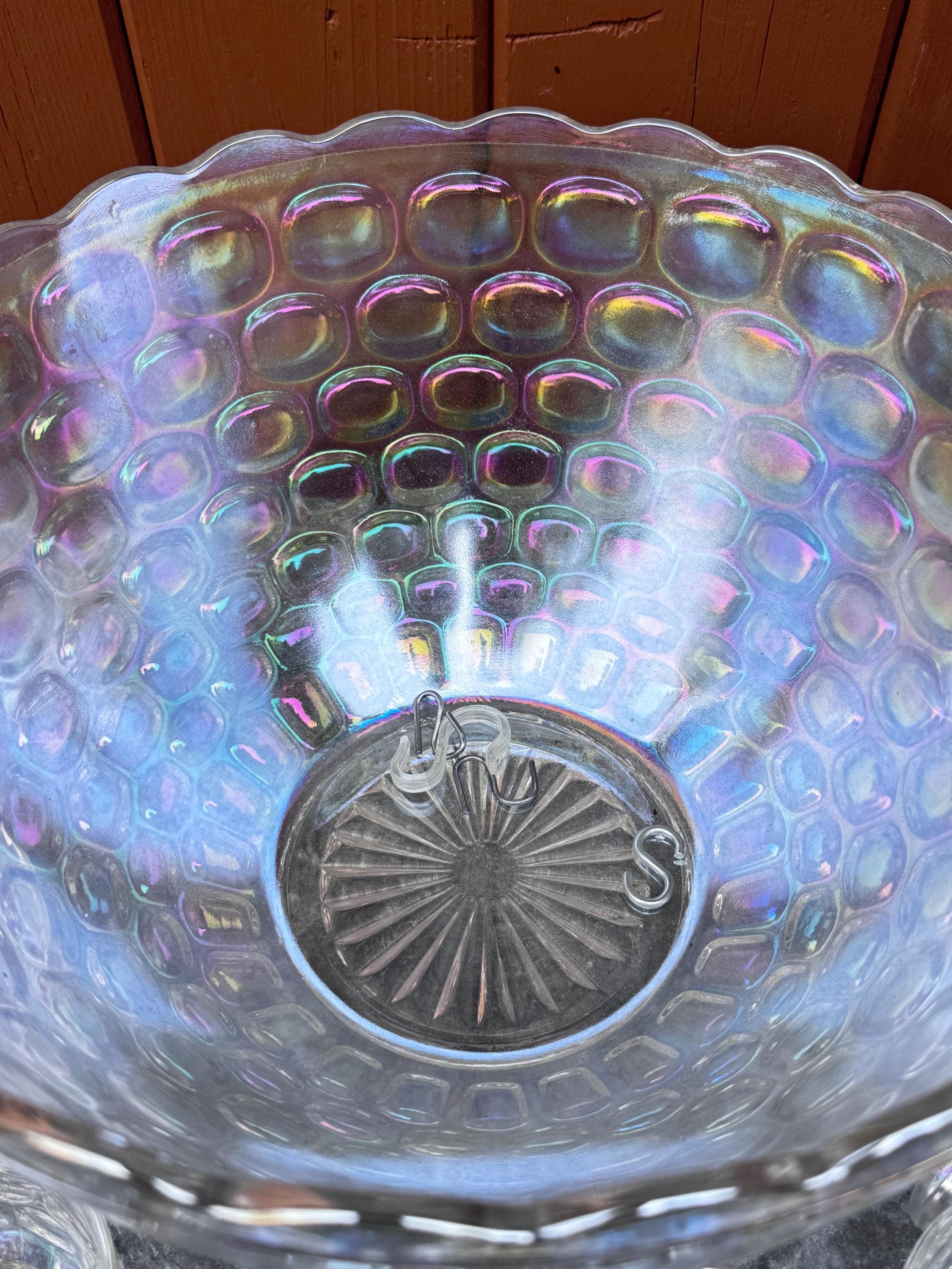 Vintage Federal Glass Iridescent Punch Bowl Set: 12 Cups, Ladle