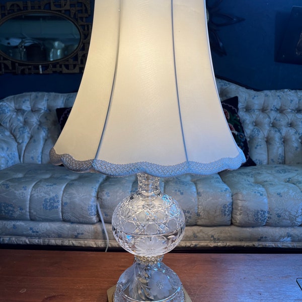 Antique Lead Crystal Table Lamp Etsy