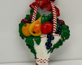 Vintage Chalkware Fruit Basket Wall Hanging - Favor Ware Canada