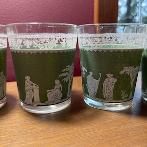 Jeanette Glass, Hellenic, Greek, Roman, Greco, Wedgewood, Jasperware,  Drinking Glasses, Rocks, Cocktail Glass, Vintage, MCM