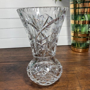 Vase, Crystal, Lead, Poland, Flower, Vintage, 60s, Star, Hand cut, Fluted, Pinwheel