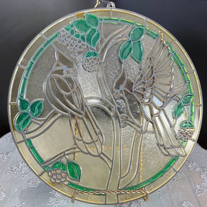 Plastic,  Stained Glass, Vintage, Hong Kong, Birds Cardinals or Blue Jays Window decor Hanger wall Hanging