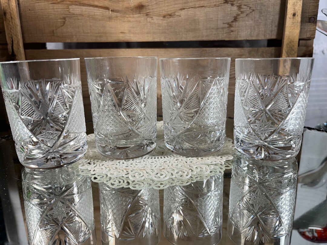 Schnapps Cut Crystal Glasses Juice Glass, Star David Pattern Vintage