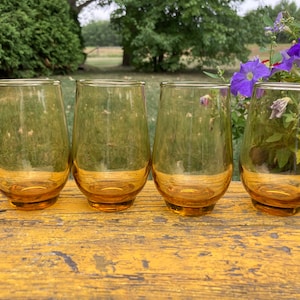 Vintage Amber Fat Bottom Glasses - MCM Barware Set of 4