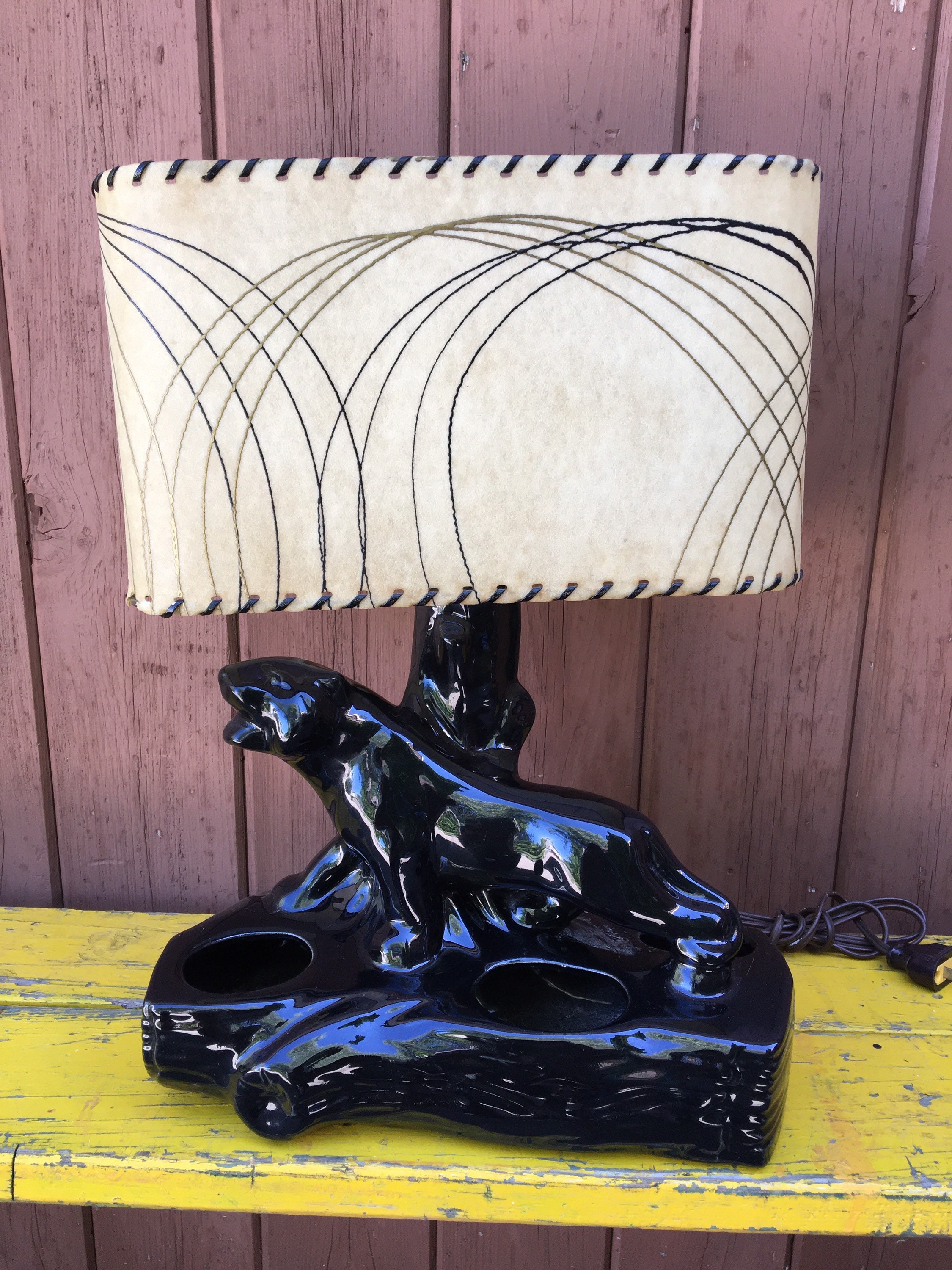 Black Panther Tv Lamp Fibreglass Shade Table Lamp MCM Etsy