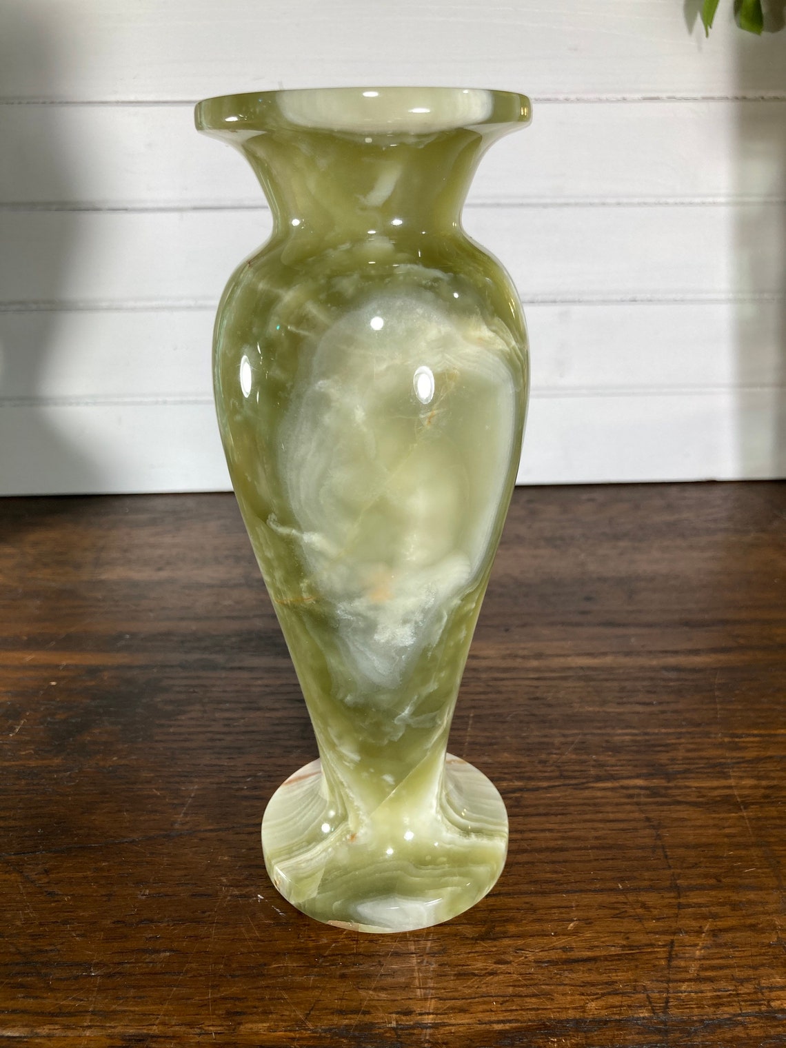 Onyx Vase Green Yellow Brown Marble Vintage Vase Carved Tall Etsy