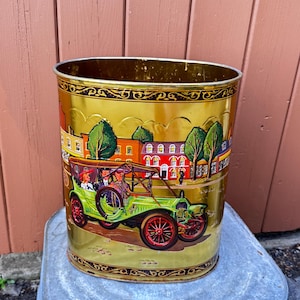 Waste Can, Transportation, Mid Century Modern, MCM, Vintage, Trash can, Waste Basket, Metal, Garbage Can Model Ts Gold Coloured