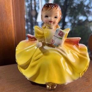 Vaso, Figurina, Ragazza, Rubens, Made in Japan, Vaso, Vintage da collezione, bella ragazza in abito da ballo, MCM, Enesco