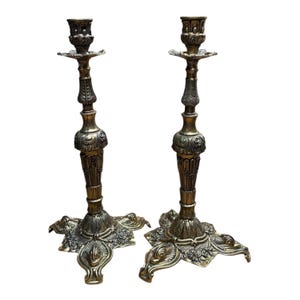 Candlesticks, Candle Holders, Hollywood Regency / Baroque Italian Candle holders - Gold Coloured Pair Vintage