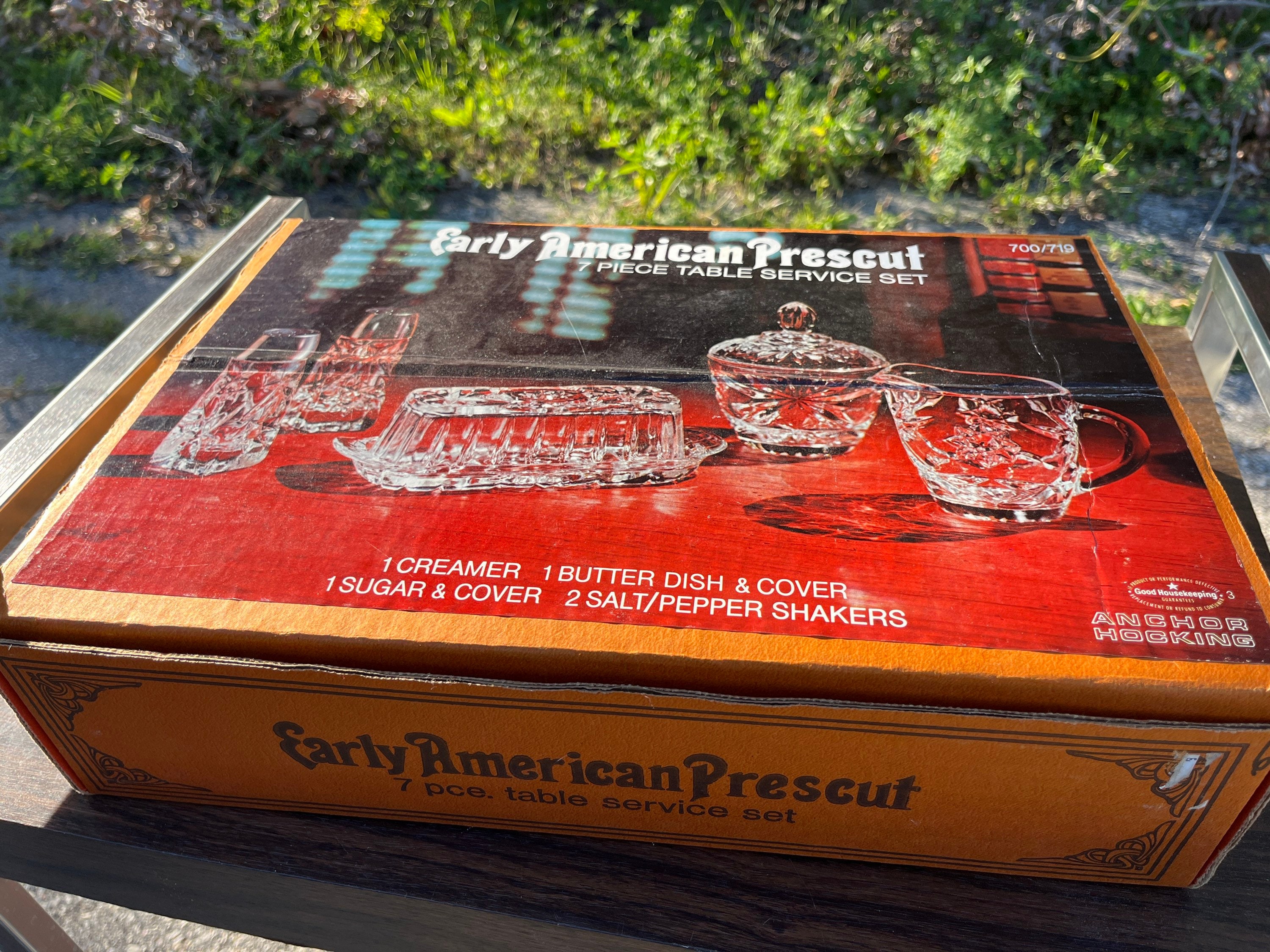 アンティーク雑貨 Anchor Hocking Early American Prescut Zestaw antycznych amerykańskich szklanych naczyń Anchor