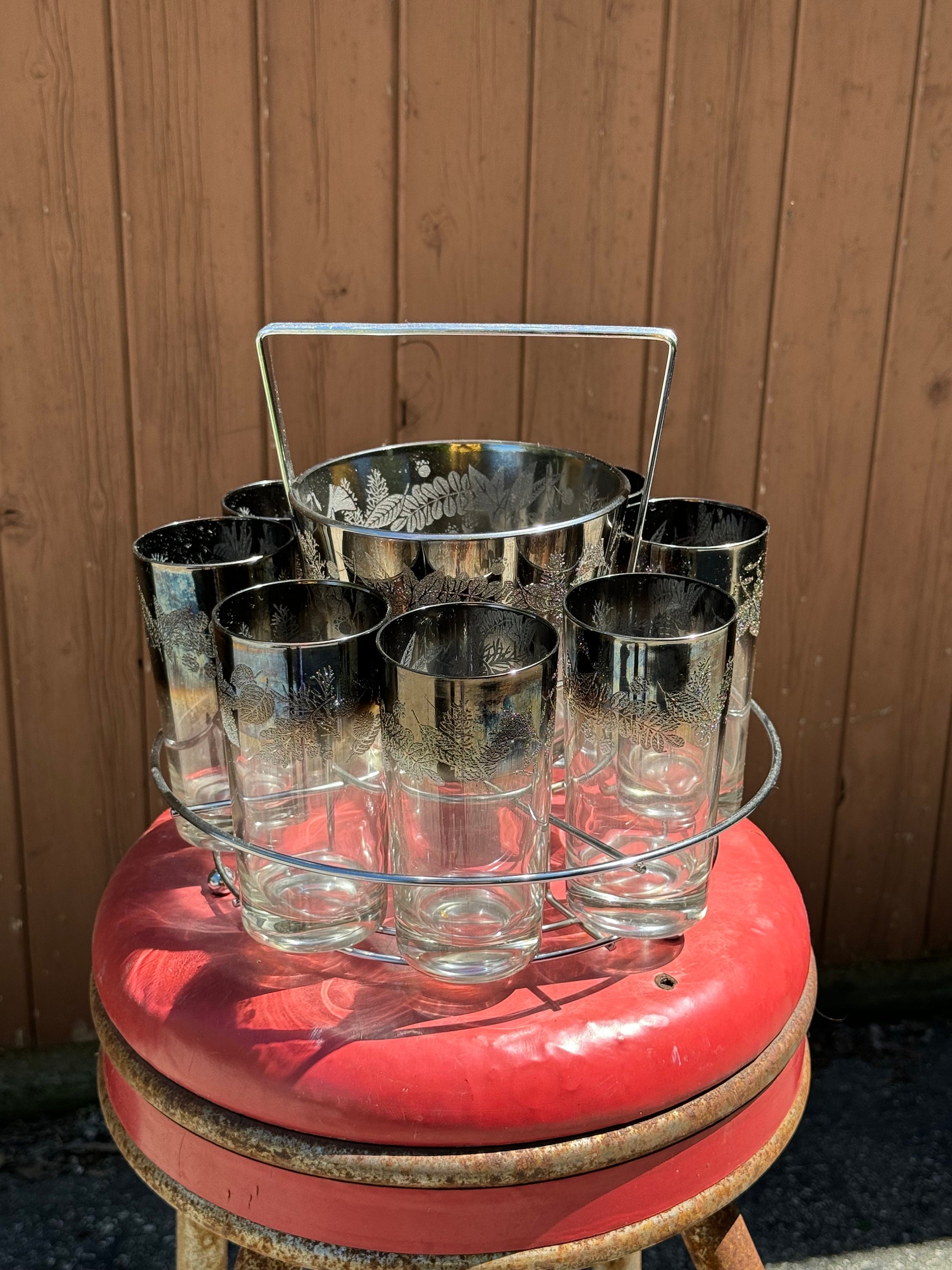 Vintage Dorothy Thorpe Barware Set: Silver Fade Highball Glasses
