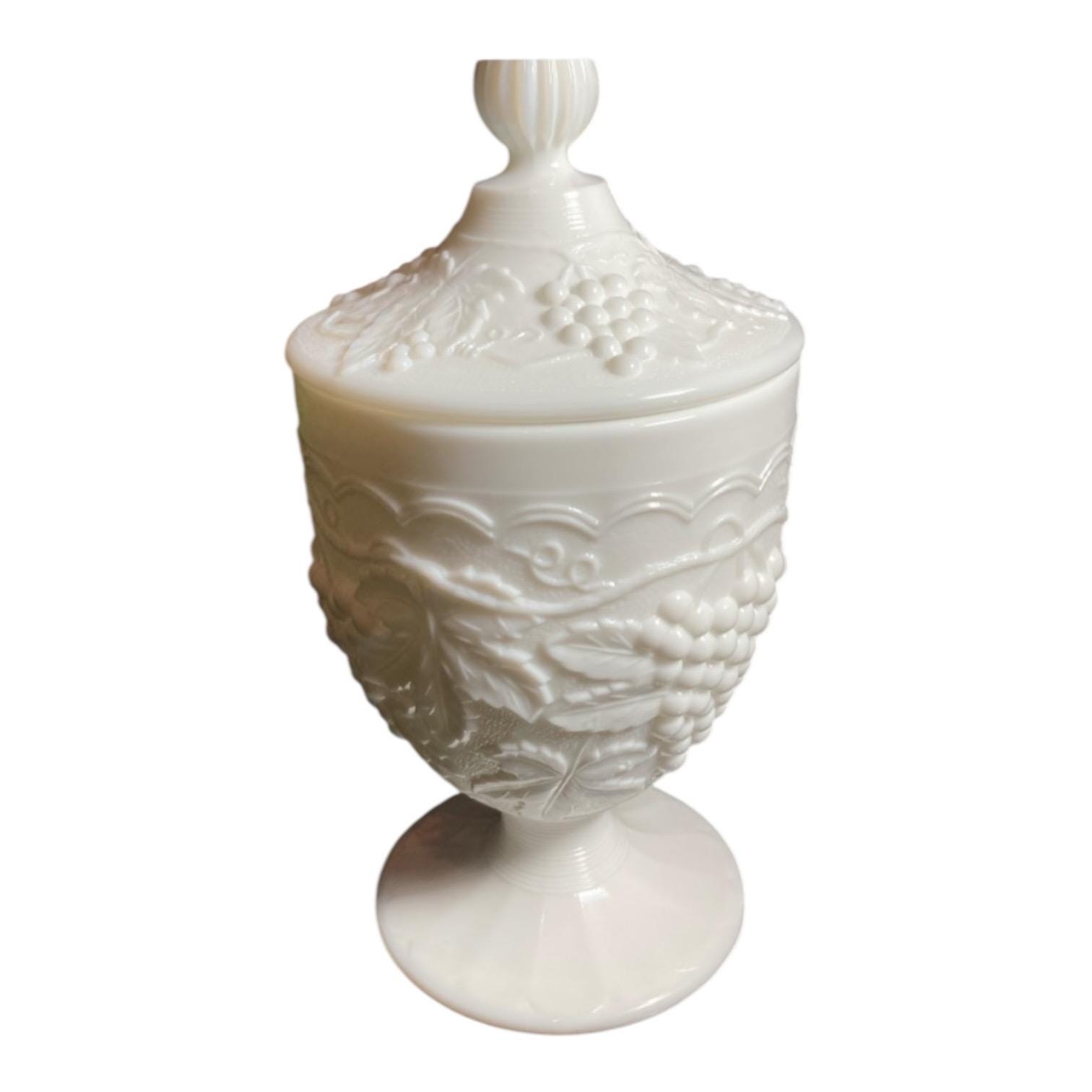 Candy Jar & Lid Vintage Grape Milk Glass Doeskin IMPERIAL GLASS-OHIO