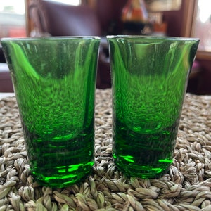 2, Kieliszek do wódki, MCM, Szmaragdowo zielony, Wózek barowy, Zabytkowy, Retro, Szklanki, Likier,
