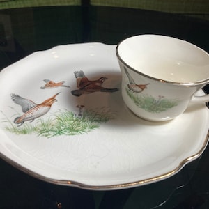 Tea Set, Teacup, Tea Cup, Snack Plate,  Vintage, Georgian 22Kt Gold, Pheasant, Bird in Flight, Plate and Cup