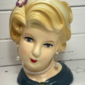 Head Vase MCM Vintage Lady Head Vase Planter Make Up Brush holder Bust Glamour Girl  Japan Pearls ceramic