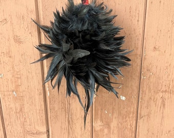 Rooster Feather Duster Wooden Handle Chinese Traditional Handmade