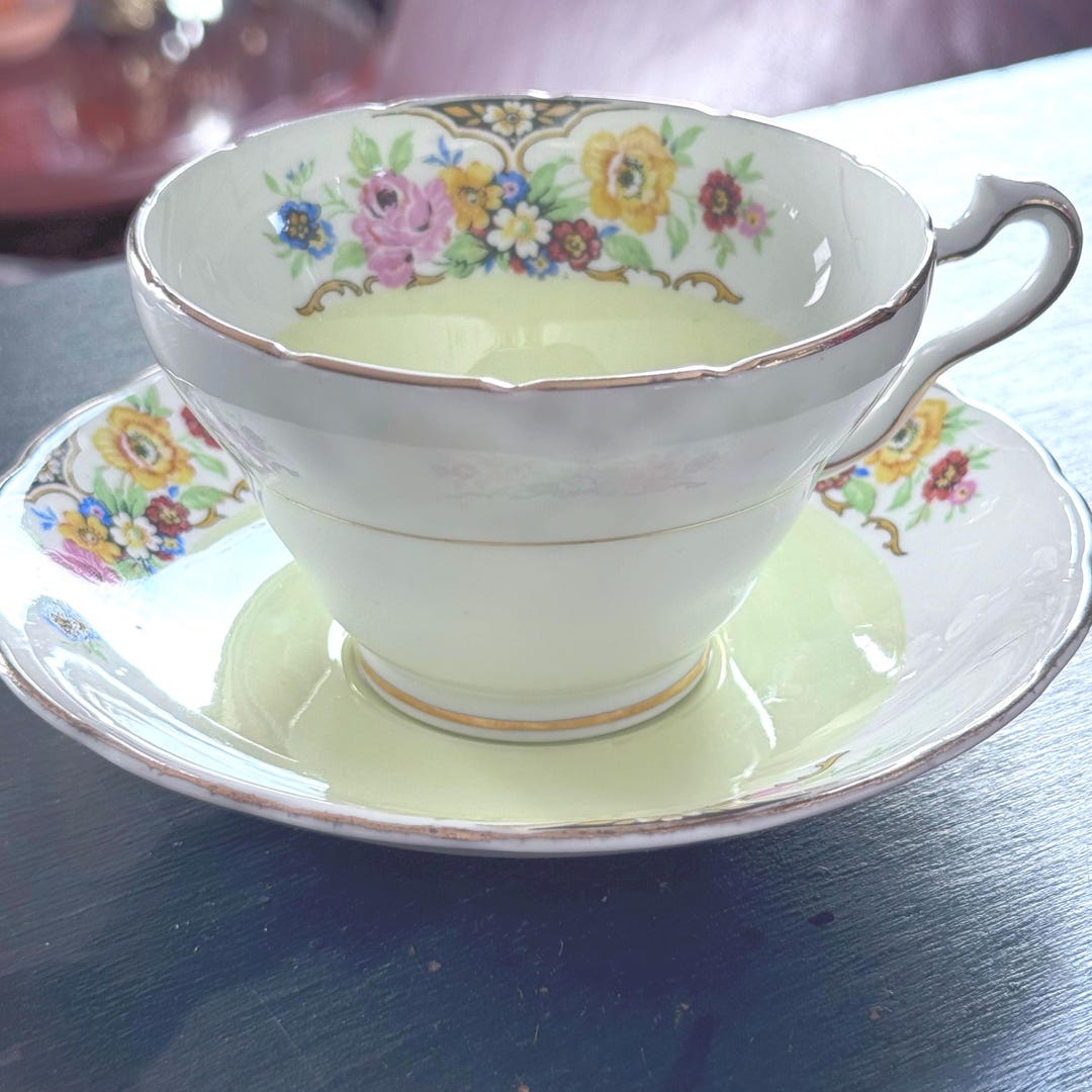 Vintage Adderley Teacup Set: Fine Bone China, Floral Spray, Pale