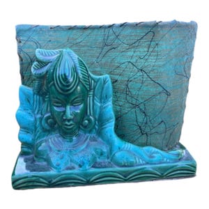 Lámpara de cerámica vintage para TV: decoración tiki maya moderna de mediados de siglo