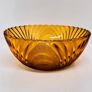 Brockway Nouveau amber glass bowl vintage amber glass bowl fruit bowl Art Deco Serving Scalloped