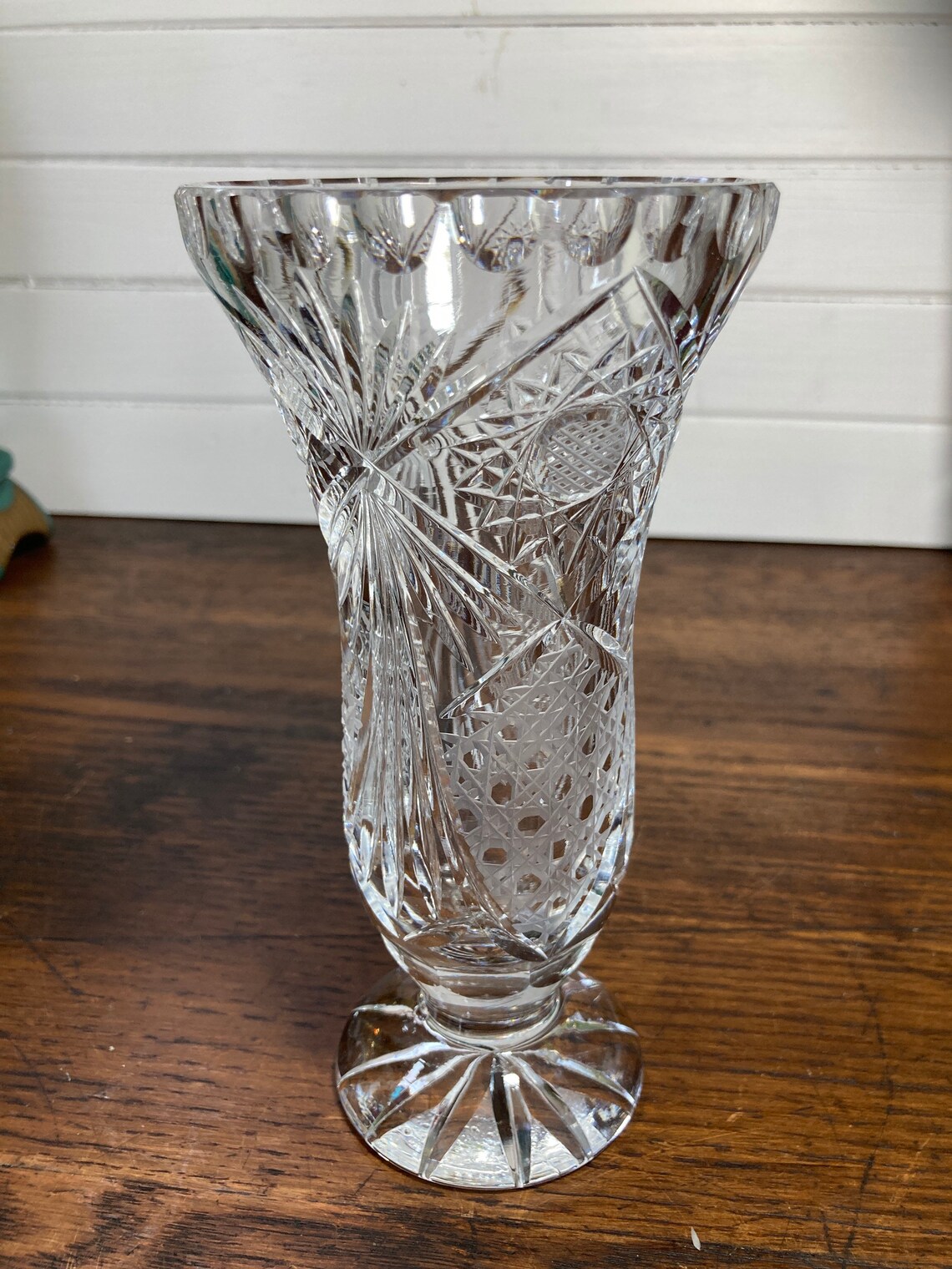 Vase Crystal Lead Poland Flower Footed Vintage 60s Etsy