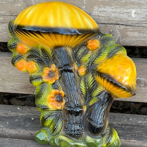 Mushroom Chalk Ware Chalkware Wall Decor Plaque Wall Hanging MCM Vintage