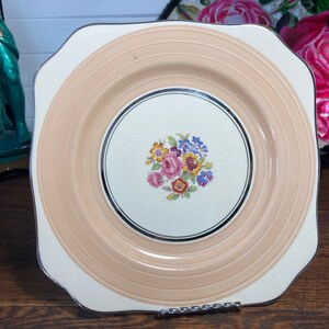 Plate Simpsons Potters Ambassador Ware Mid-Century Peach Flower England Square  Dinner Plate