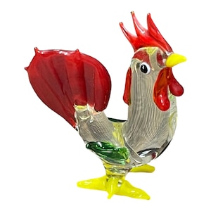 Glass Bird, Rooster, Murano Style,  Blown Glass, Bird, Colourful Glass,  Sculpture, Glass Bird, Art Glass,  Vintage, MCM, Mini